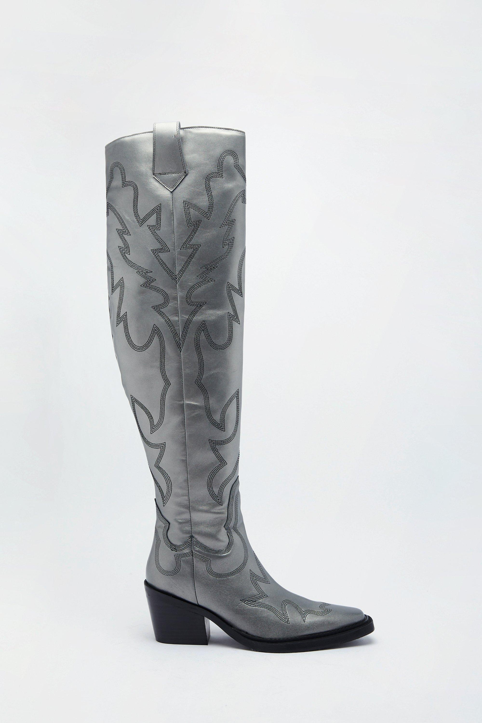 White over the hot sale knee cowboy boots